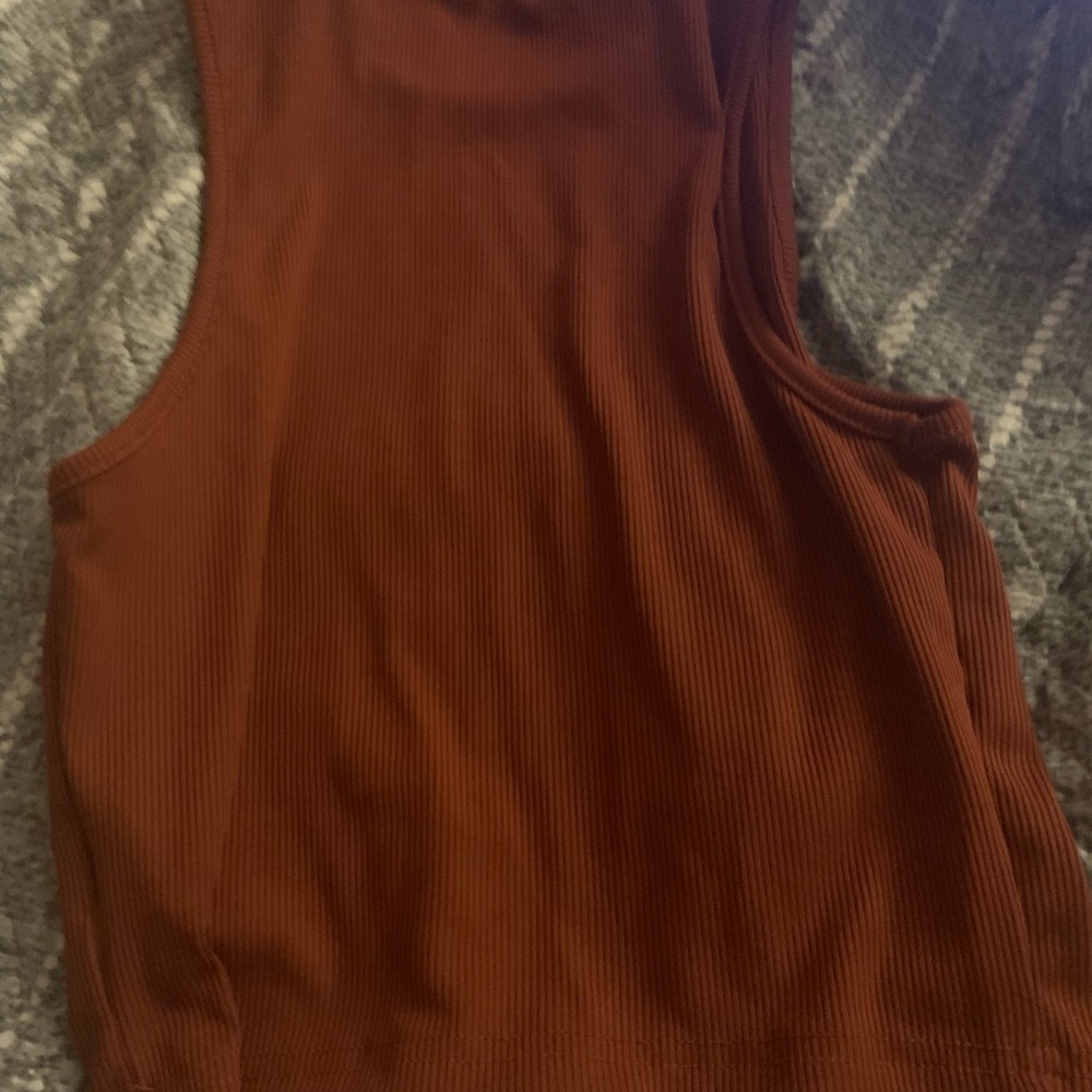 Rust Orange Ribbed Tank Top - Picture 2 of 3